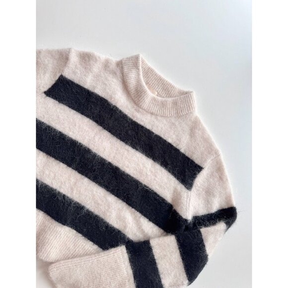 H&M White Black Striped Mohair Wool Blend Knit Crew Neck Sweater, Size M - Picture 7 of 13
